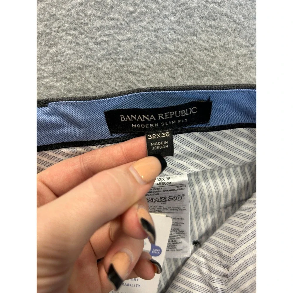 Banana Republic Dress Pants Mens 32x36 Gray Wool Slim Fit Nano-Tex Trousers
